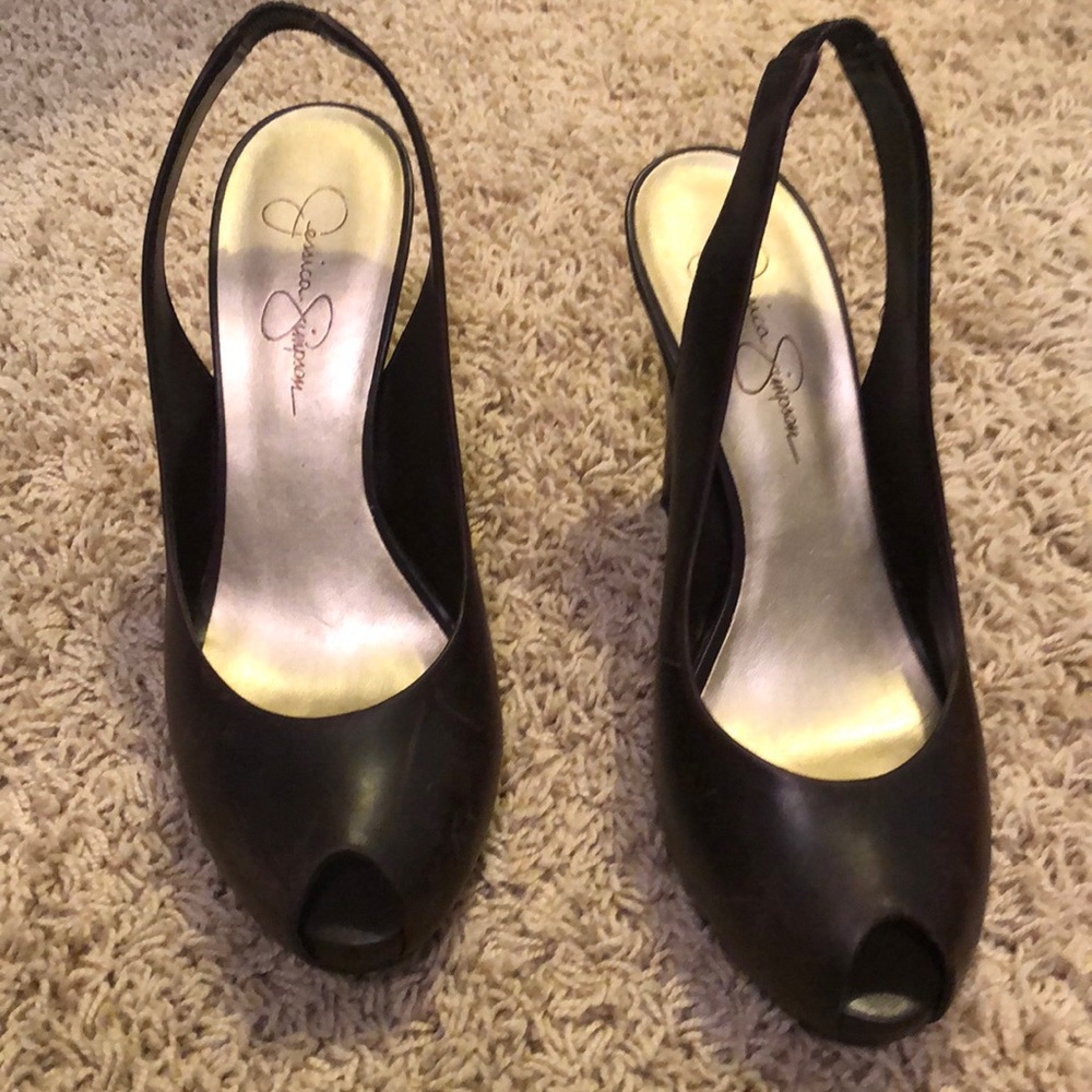 Jessica Simpson dark brown peep toe high heels